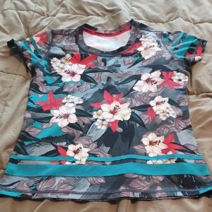 INKnBURN Floral Short Sleeve Tee with Red and Teal